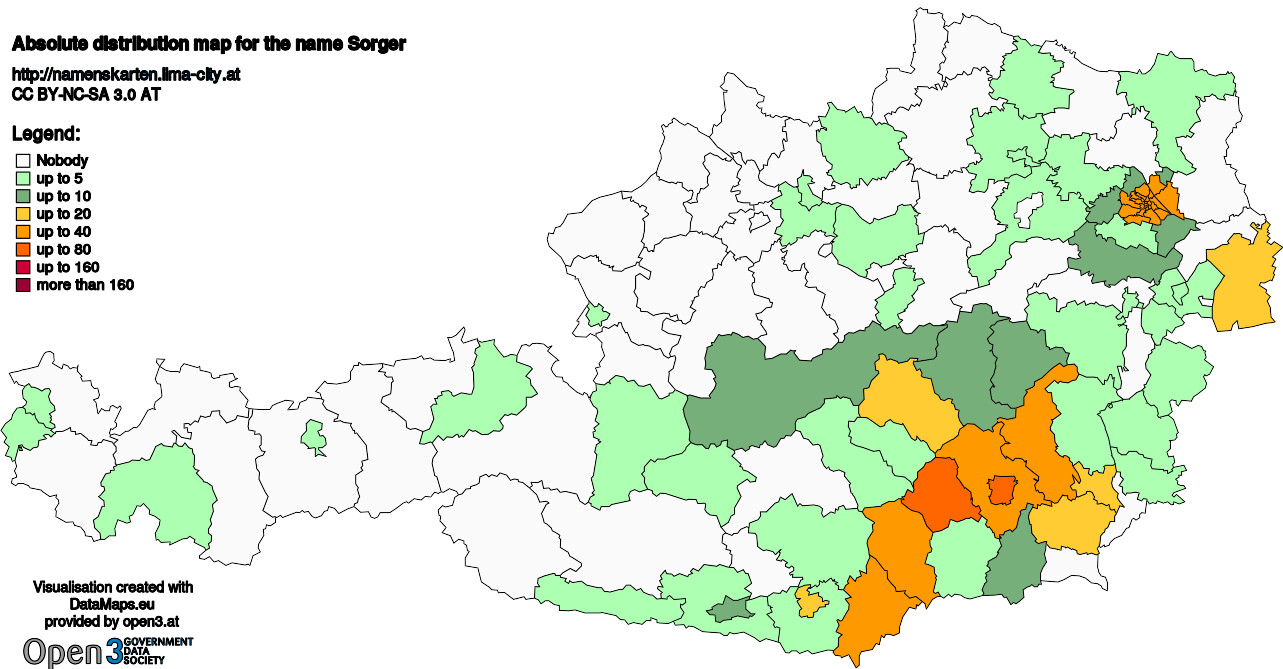 Absolute Distribution maps for surname Sorger