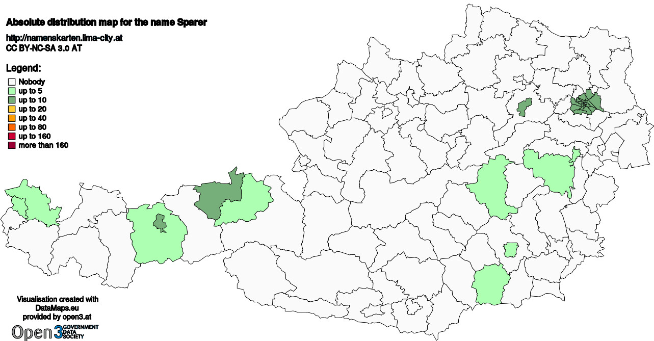 Absolute Distribution maps for surname Sparer