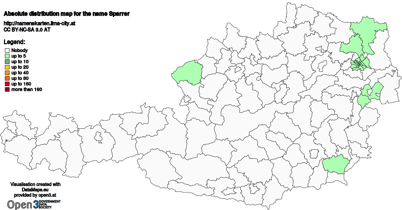 Absolute Distribution maps for surname Sparrer