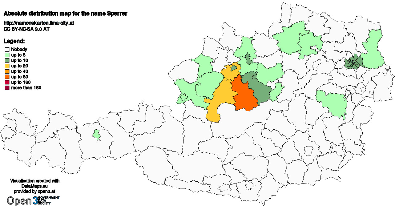 Absolute Distribution maps for surname Sperrer