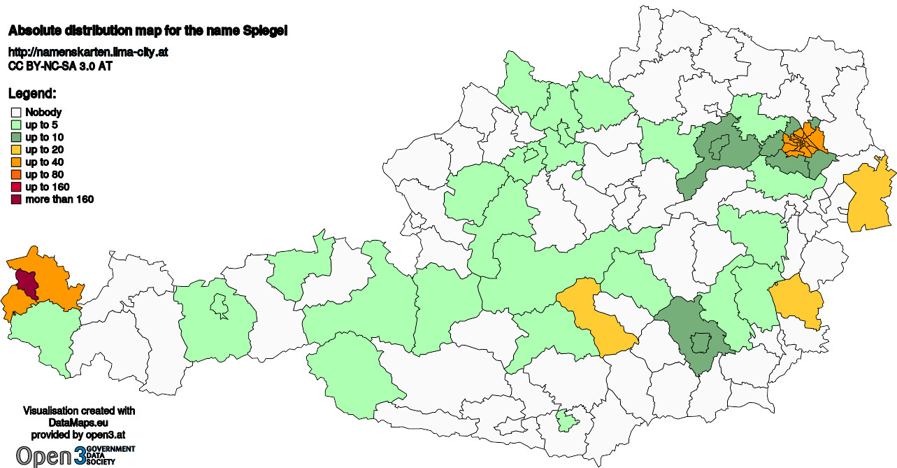 Absolute Distribution maps for surname Spiegel