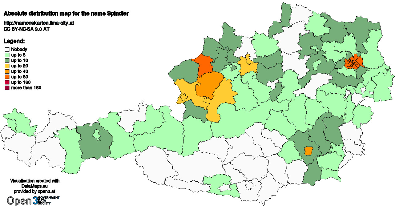 Absolute Distribution maps for surname Spindler