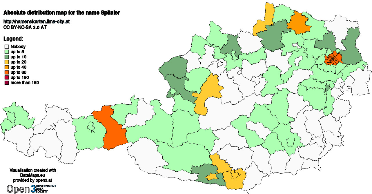 Absolute Distribution maps for surname Spitaler