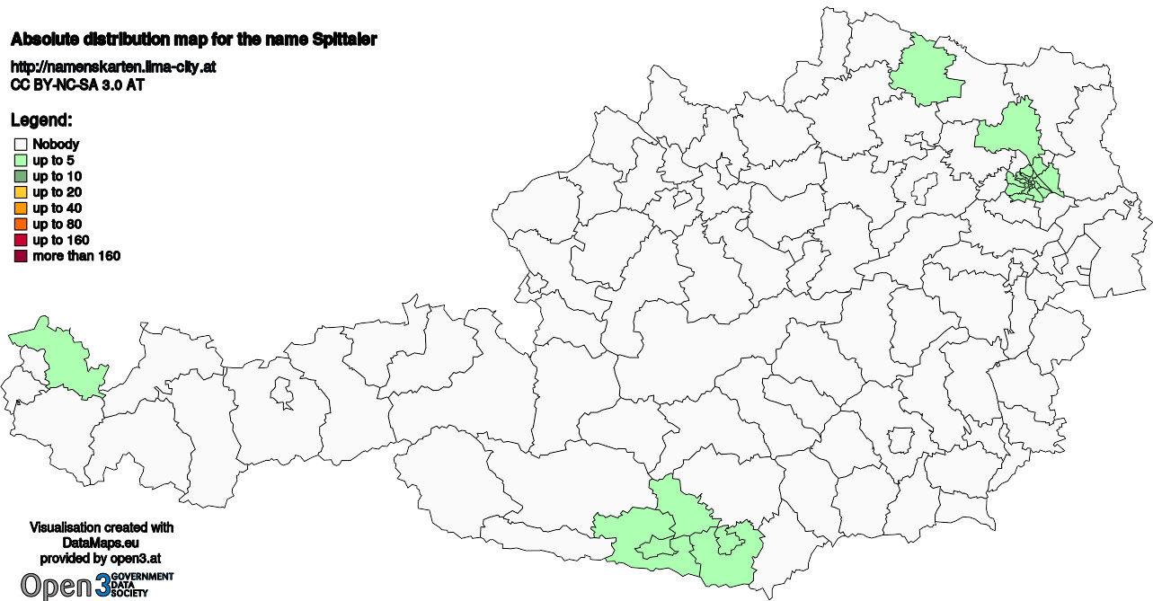 Absolute Distribution maps for surname Spittaler