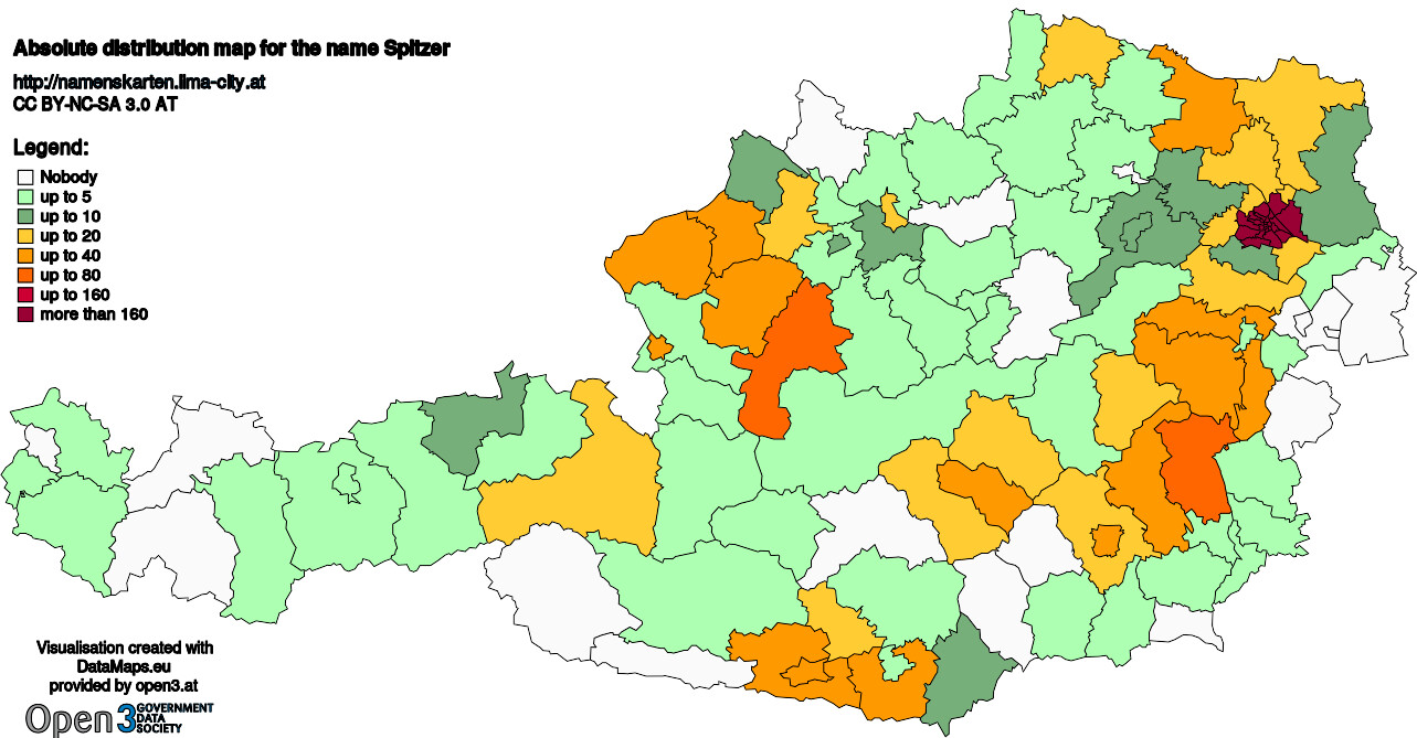 Absolute Distribution maps for surname Spitzer