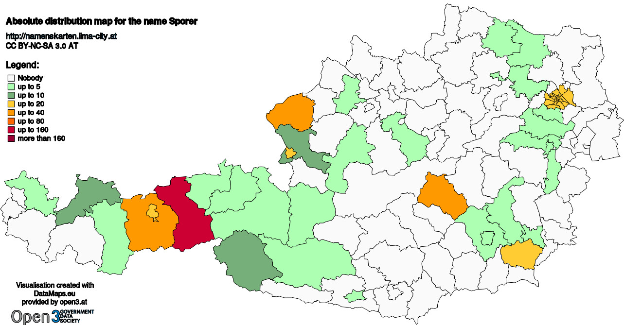 Absolute Distribution maps for surname Sporer