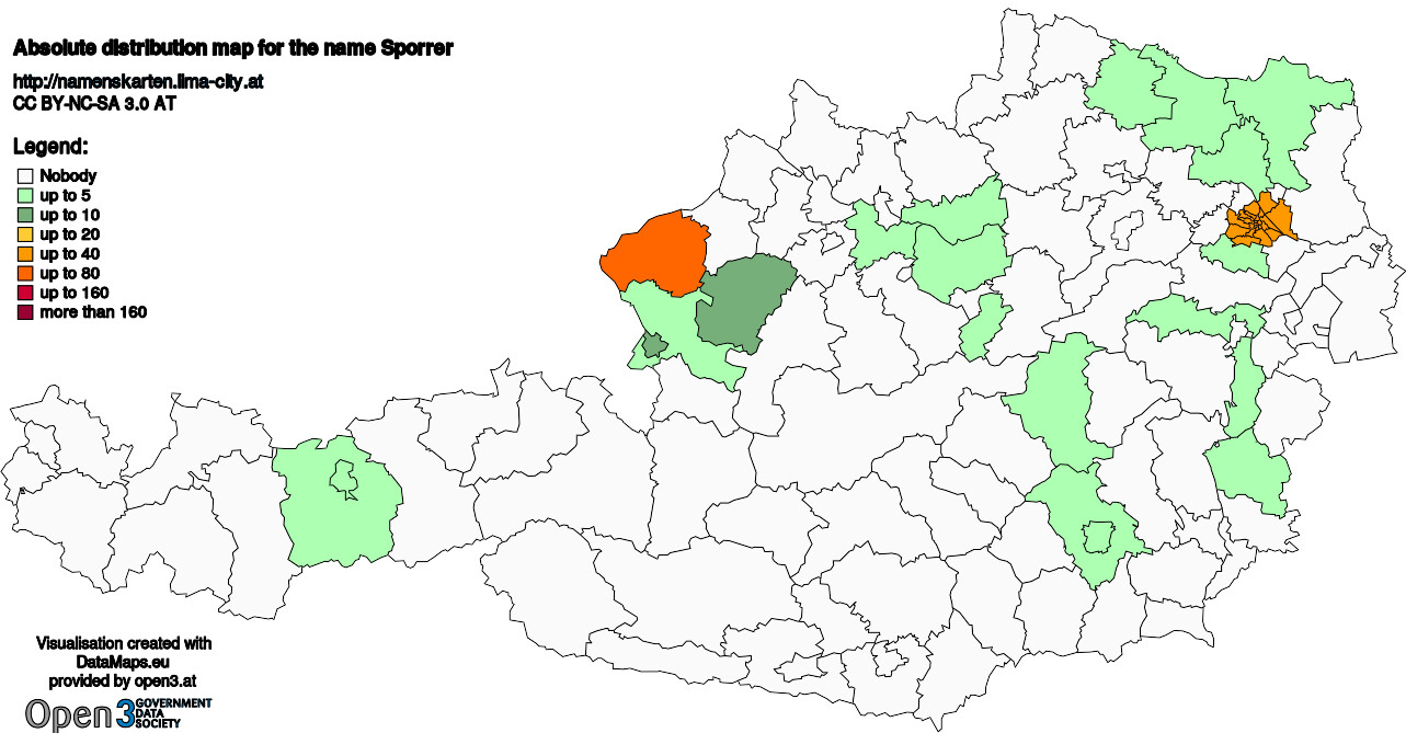 Absolute Distribution maps for surname Sporrer