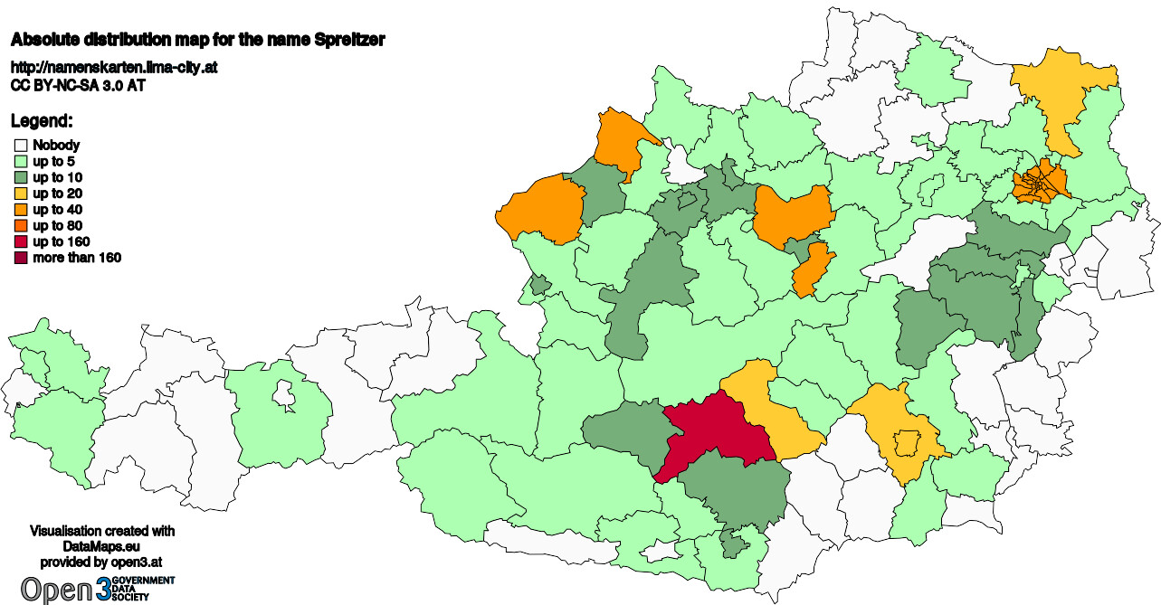 Absolute Distribution maps for surname Spreitzer