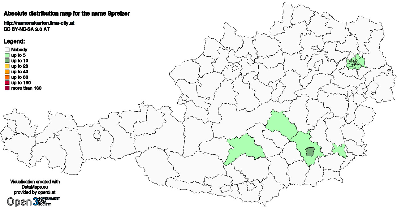 Absolute Distribution maps for surname Spreizer