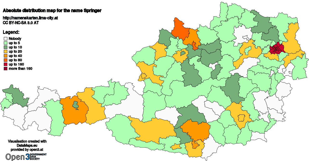 Absolute Distribution maps for surname Springer