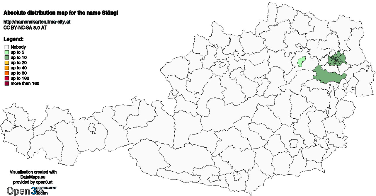 Absolute Distribution maps for surname Stängl