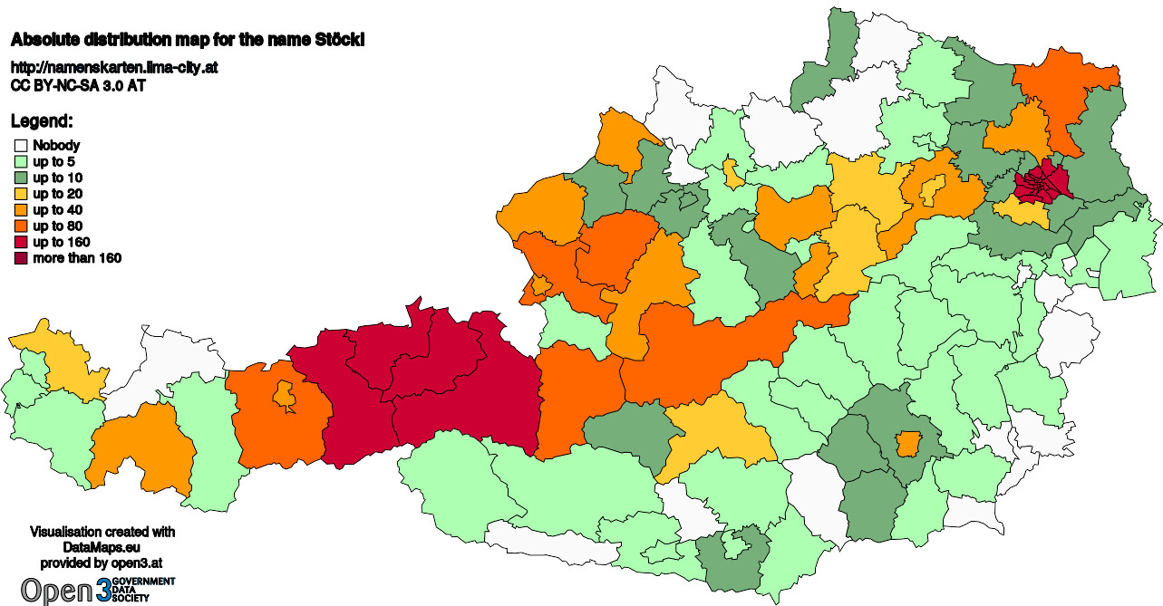 Absolute Distribution maps for surname Stöckl