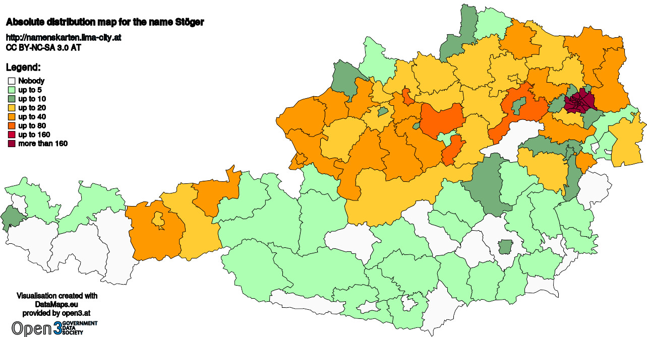 Absolute Distribution maps for surname Stöger