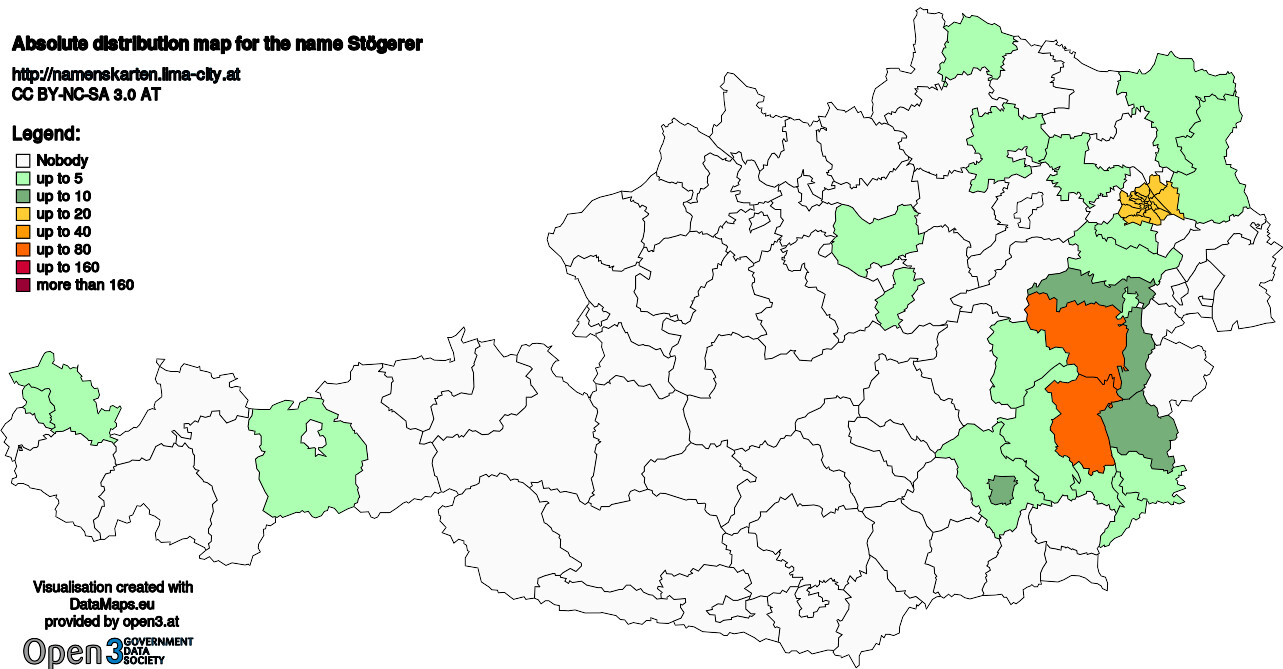Absolute Distribution maps for surname Stögerer
