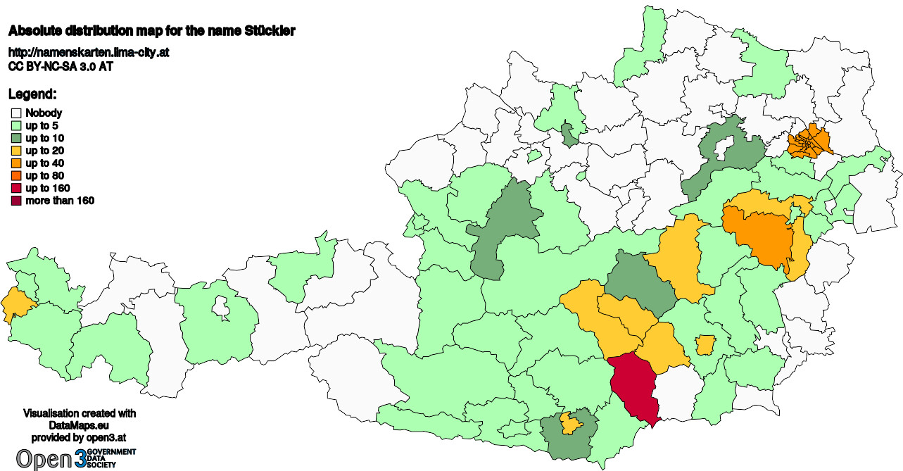 Absolute Distribution maps for surname Stückler