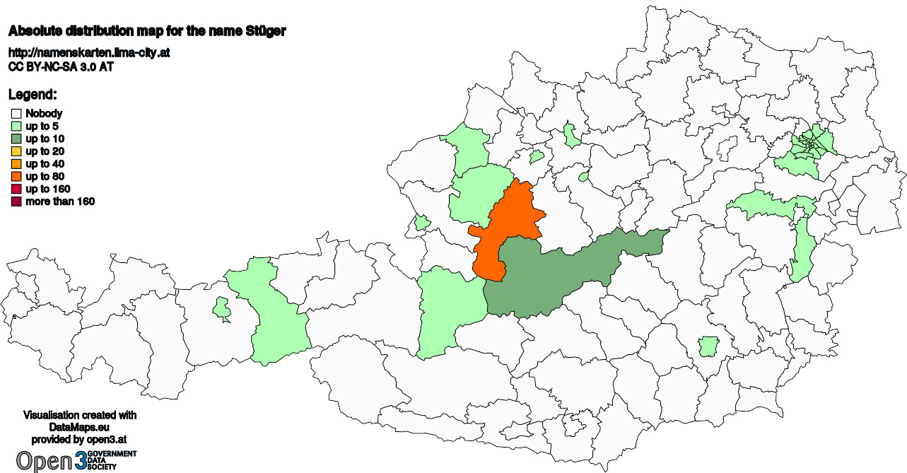 Absolute Distribution maps for surname Stüger