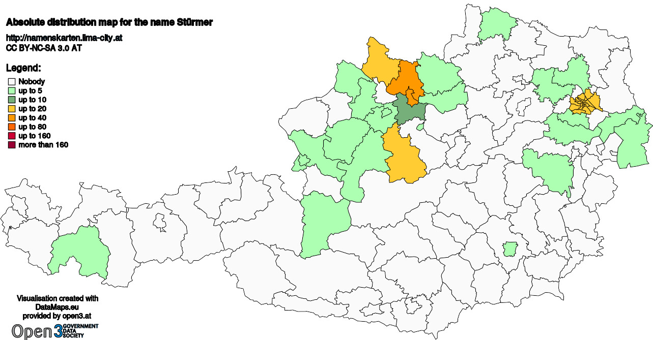 Absolute Distribution maps for surname Stürmer