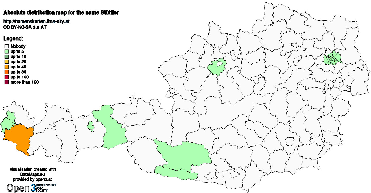 Absolute Distribution maps for surname Stüttler
