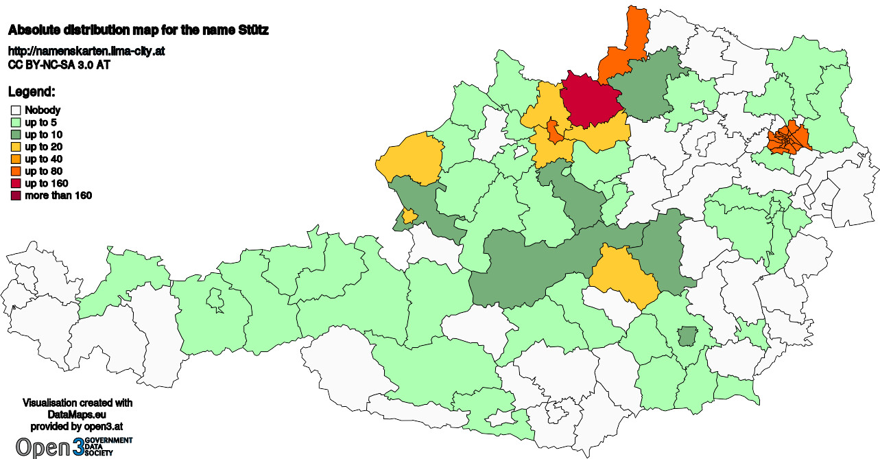 Absolute Distribution maps for surname Stütz