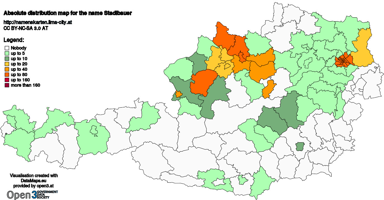 Absolute Distribution maps for surname Stadlbauer