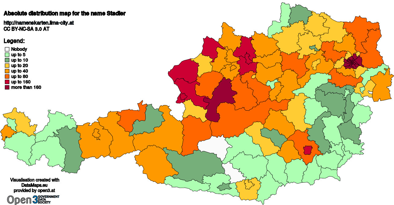 Absolute Distribution maps for surname Stadler