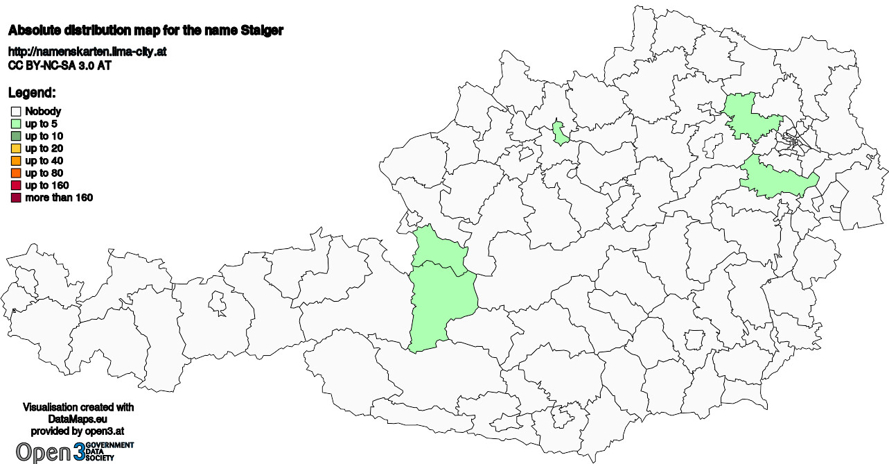 Absolute Distribution maps for surname Staiger