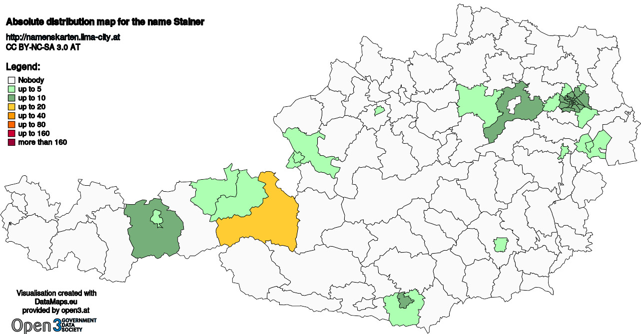 Absolute Distribution maps for surname Stainer