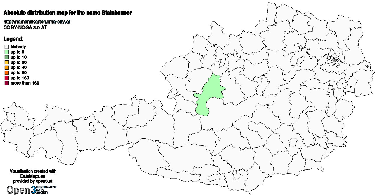 Absolute Distribution maps for surname Stainhauser