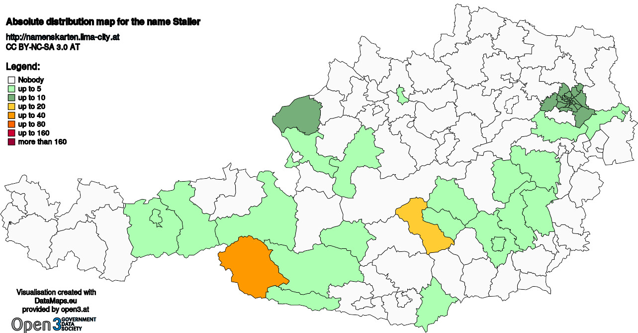 Absolute Distribution maps for surname Staller