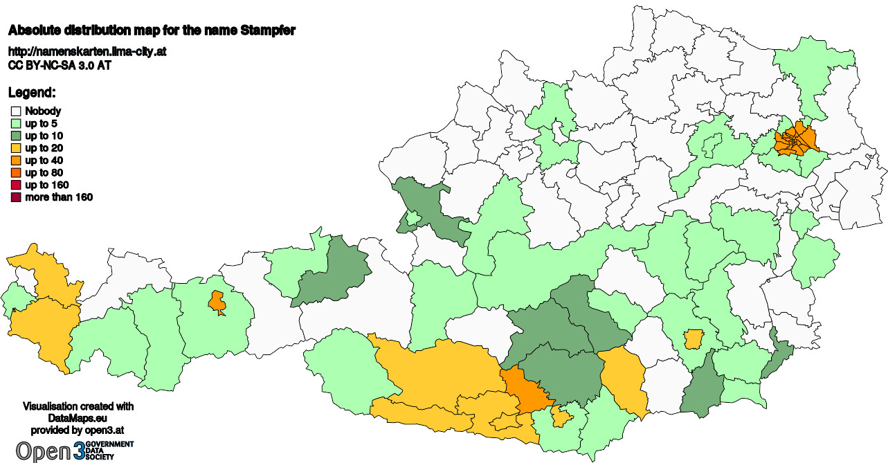 Absolute Distribution maps for surname Stampfer