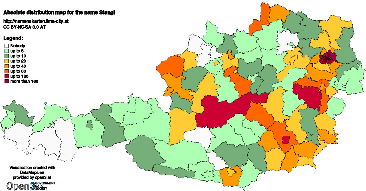 Absolute Distribution maps for surname Stangl