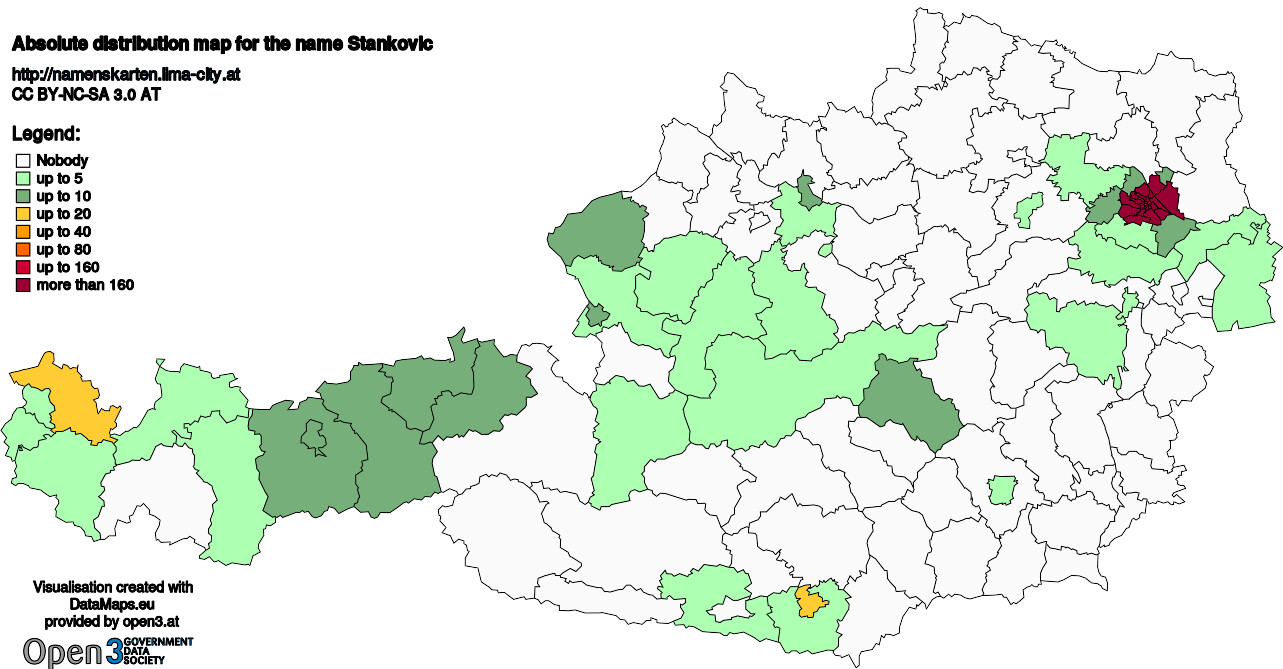 Absolute Distribution maps for surname Stankovic