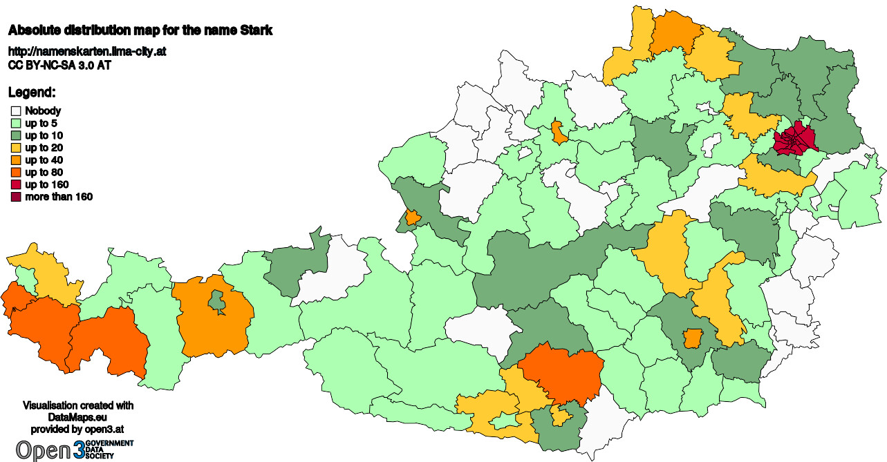 Absolute Distribution maps for surname Stark