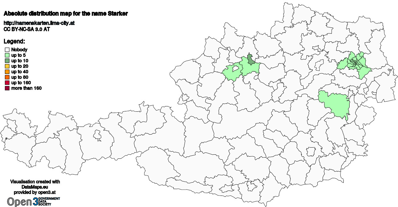 Absolute Distribution maps for surname Starker