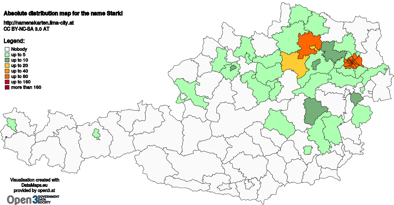 Absolute Distribution maps for surname Starkl