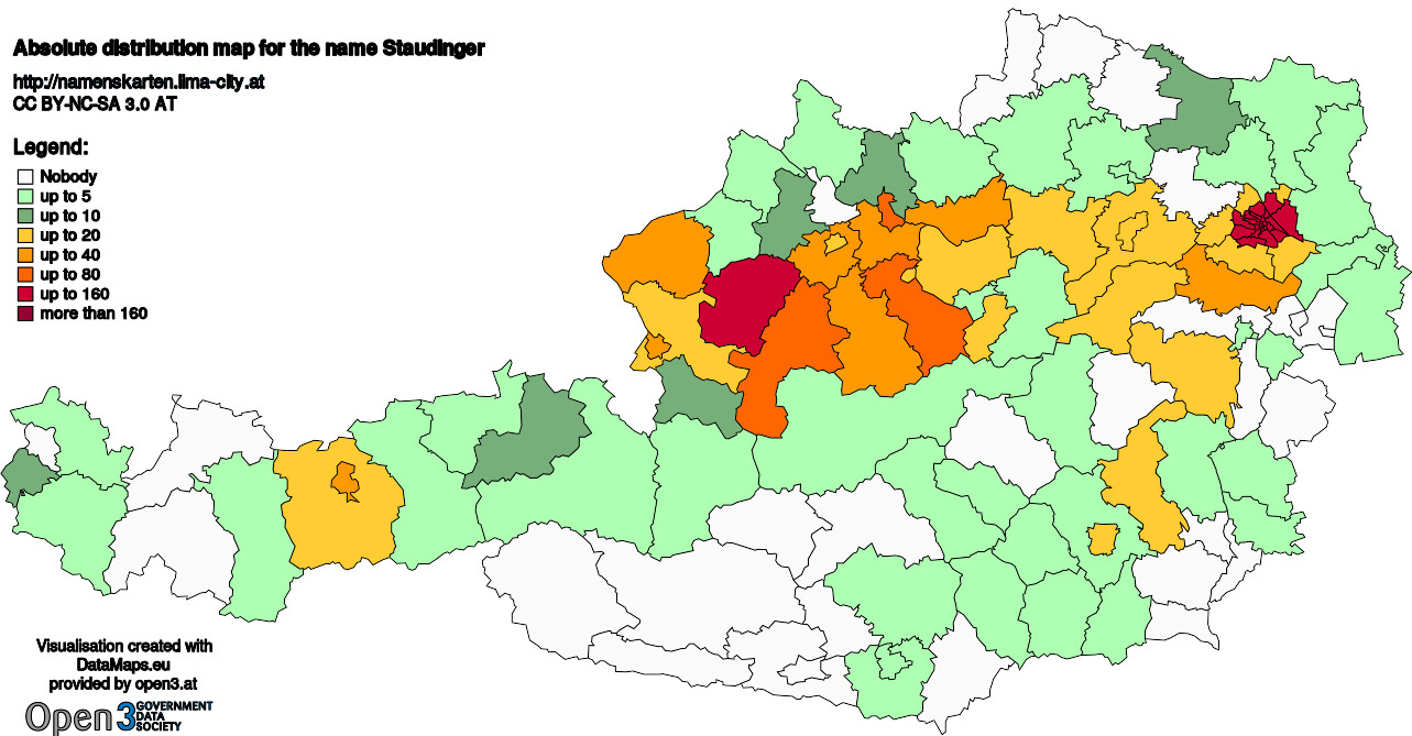 Absolute Distribution maps for surname Staudinger