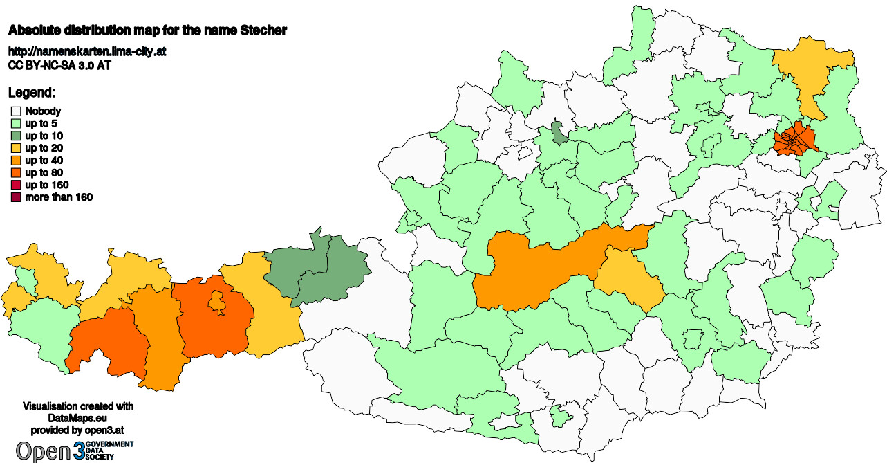 Absolute Distribution maps for surname Stecher