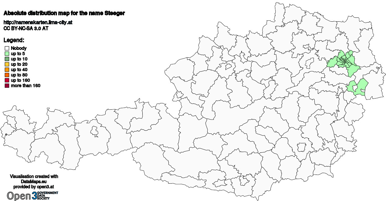 Absolute Distribution maps for surname Steeger