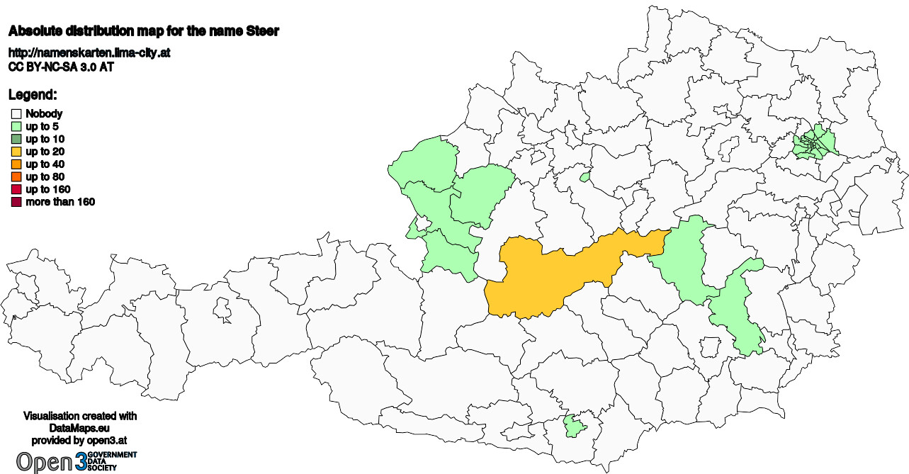 Absolute Distribution maps for surname Steer