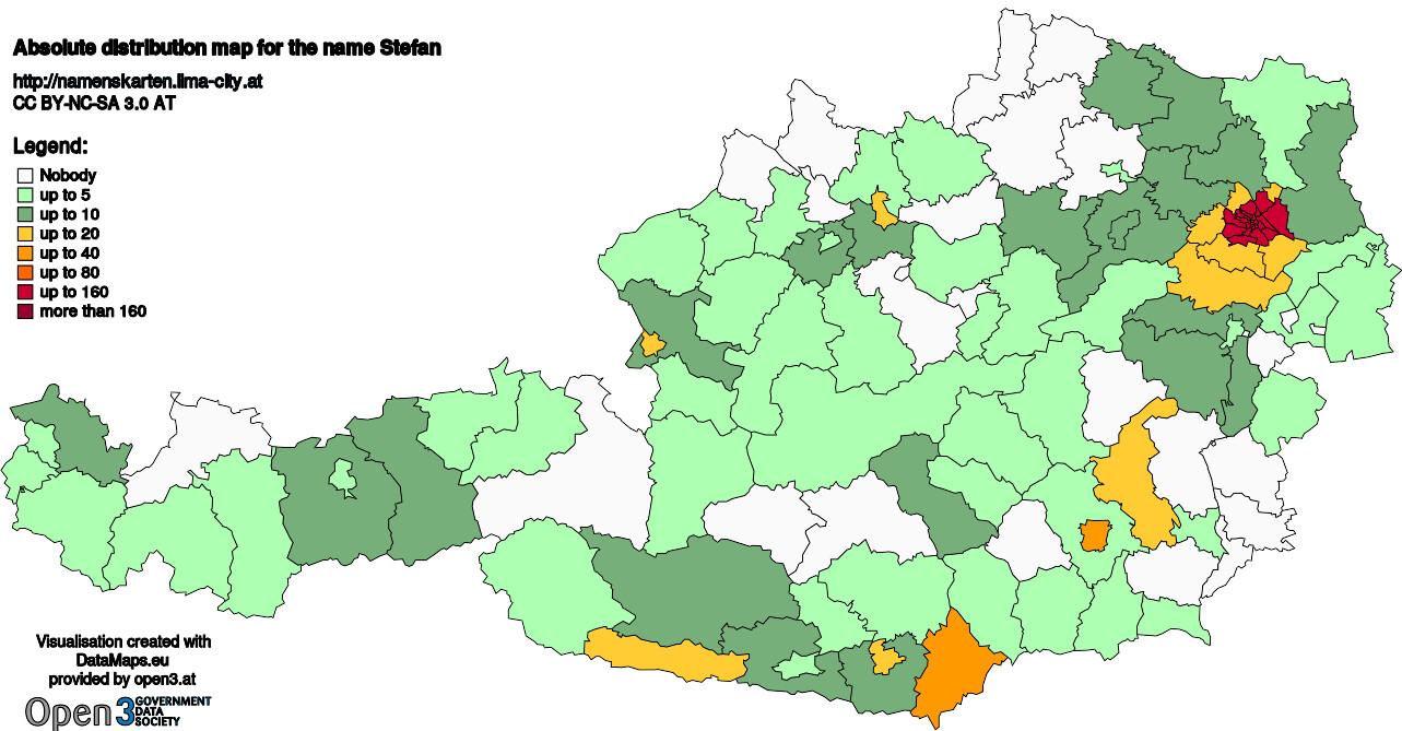 Absolute Distribution maps for surname Stefan