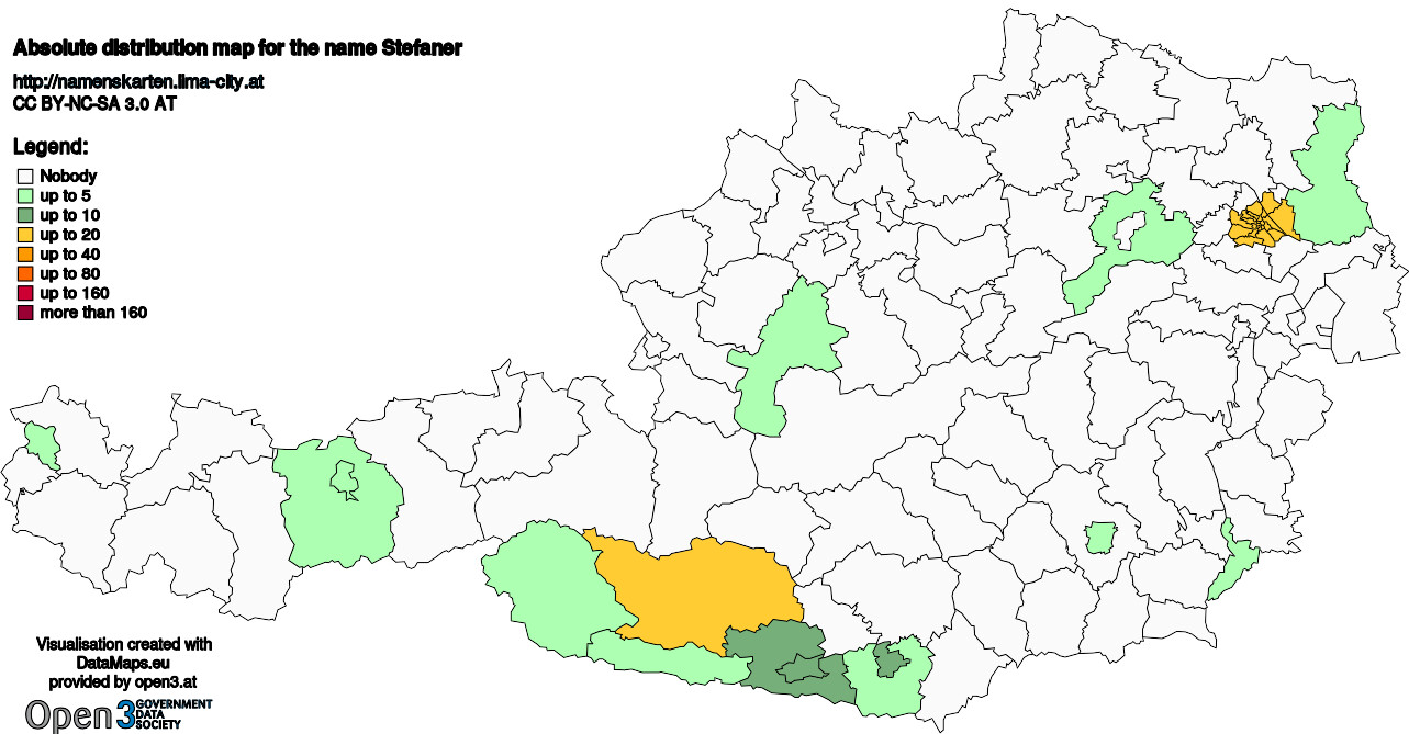 Absolute Distribution maps for surname Stefaner