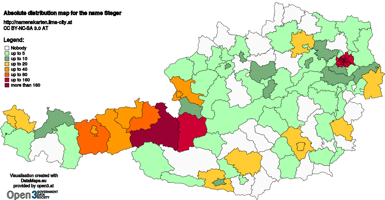 Absolute Distribution maps for surname Steger