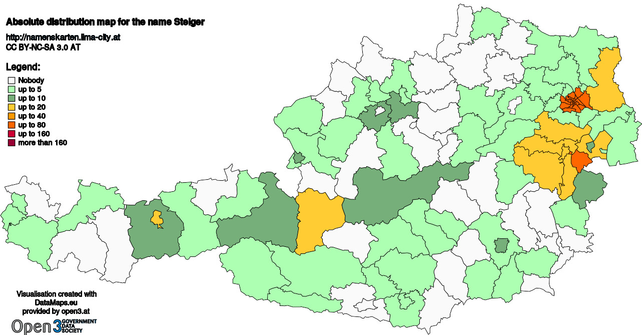 Absolute Distribution maps for surname Steiger