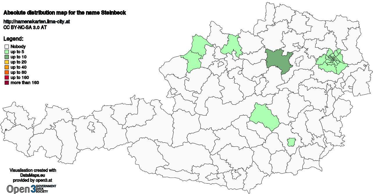 Absolute Distribution maps for surname Steinbeck