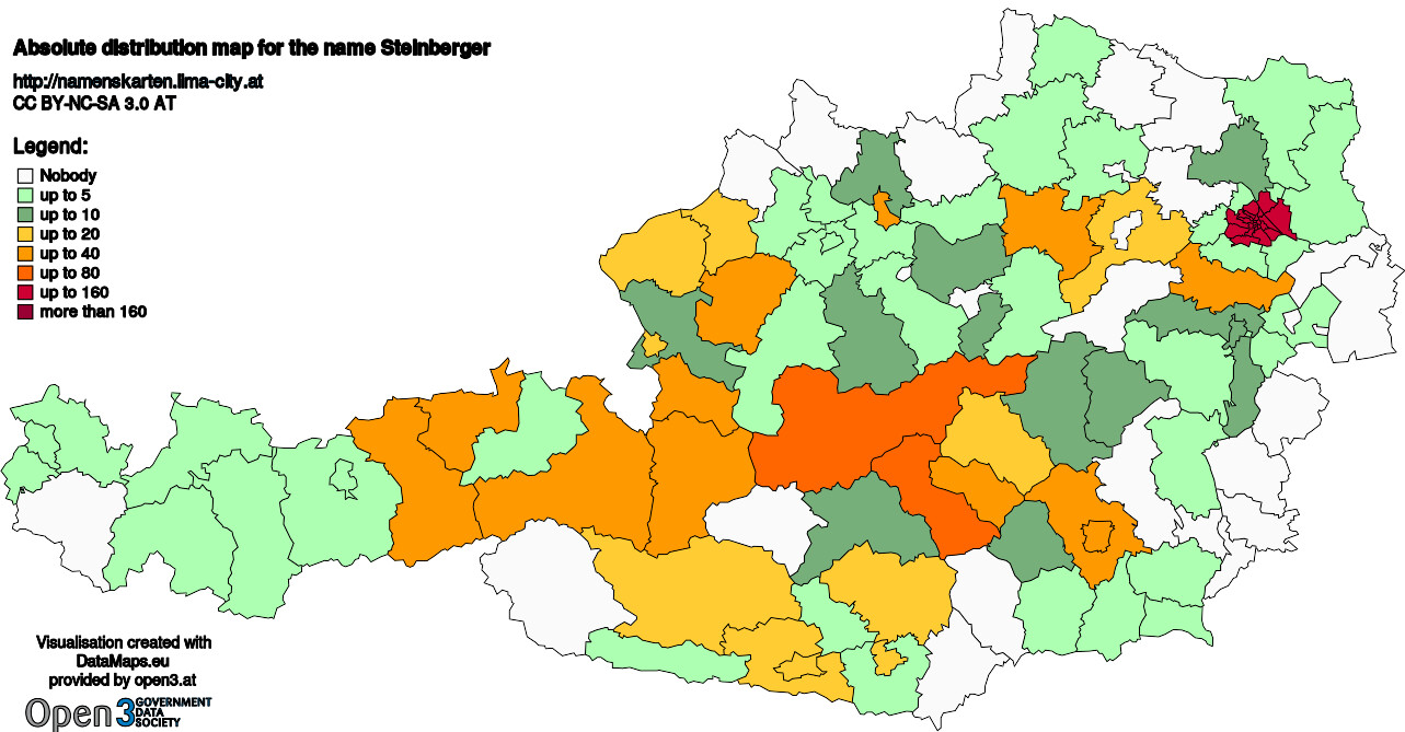 Absolute Distribution maps for surname Steinberger