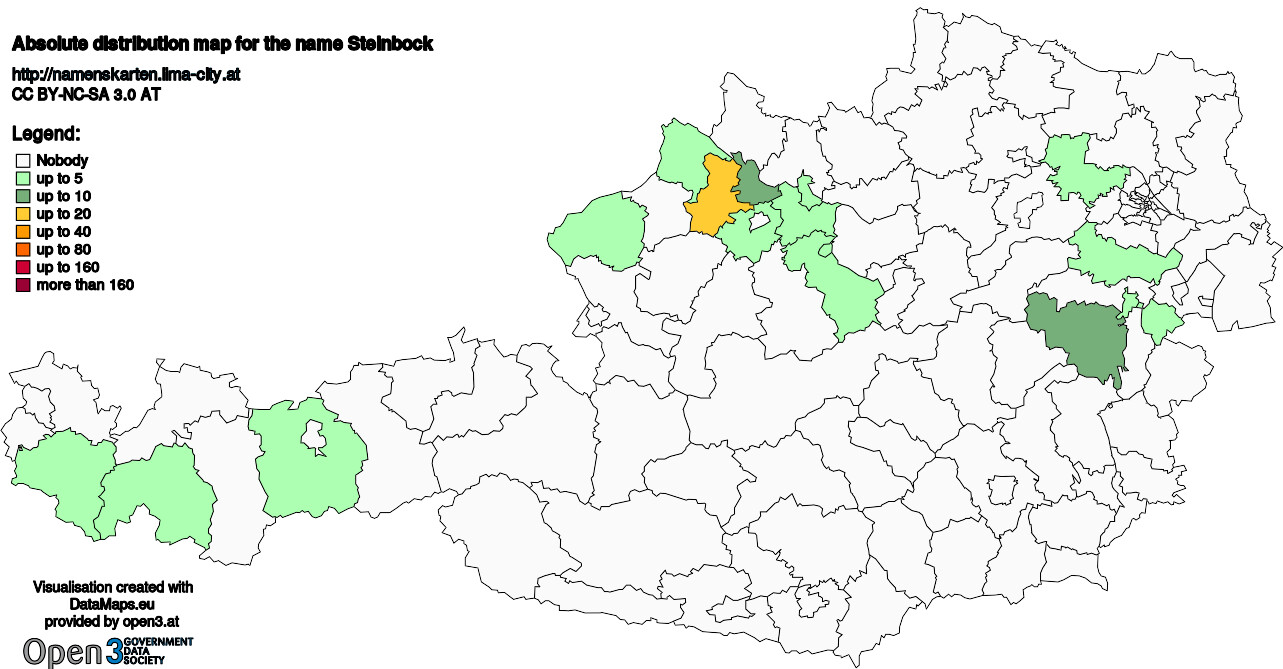 Absolute Distribution maps for surname Steinbock