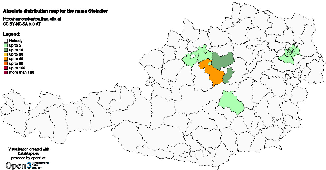 Absolute Distribution maps for surname Steindler