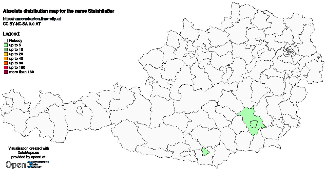 Absolute Distribution maps for surname Steinhäußer