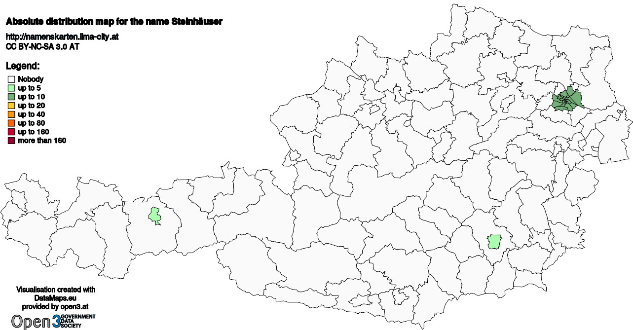 Absolute Distribution maps for surname Steinhäuser