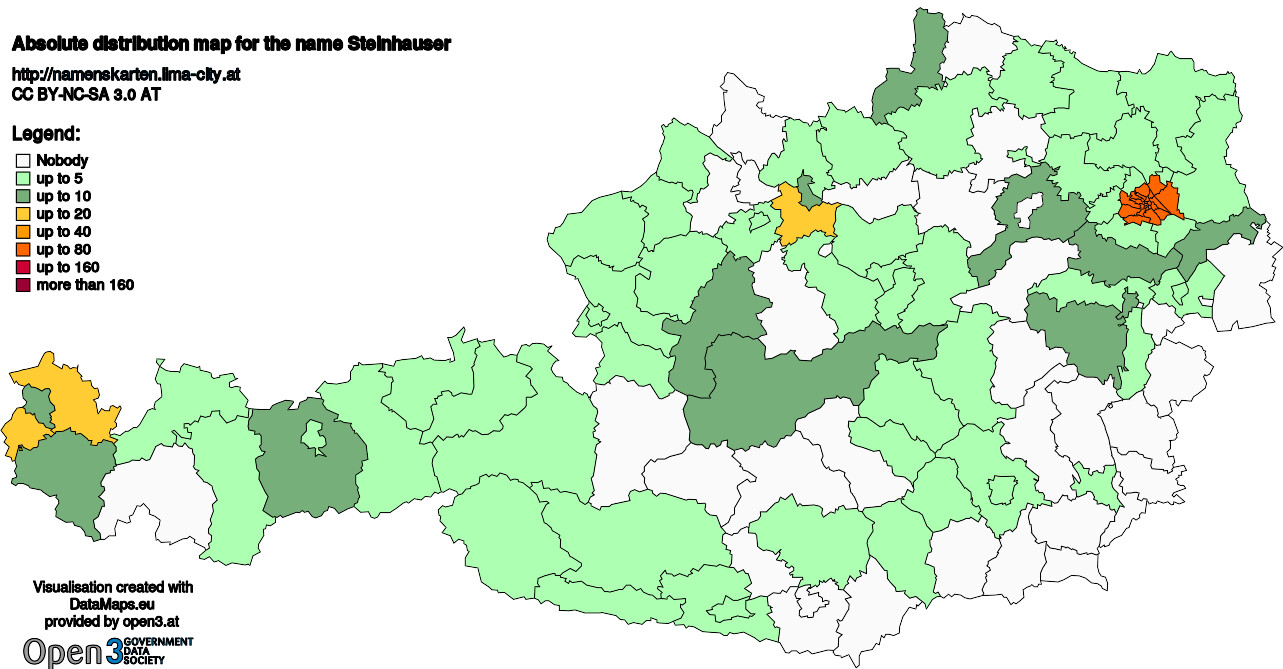 Absolute Distribution maps for surname Steinhauser